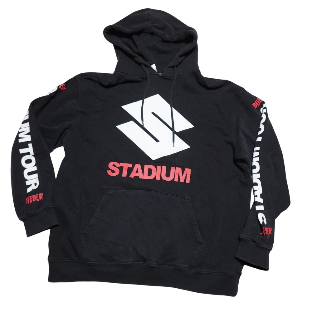 Team Bieber Stadium Tour Hoodie Sweatshirt Mens XL Black Fleece Pullover 2017